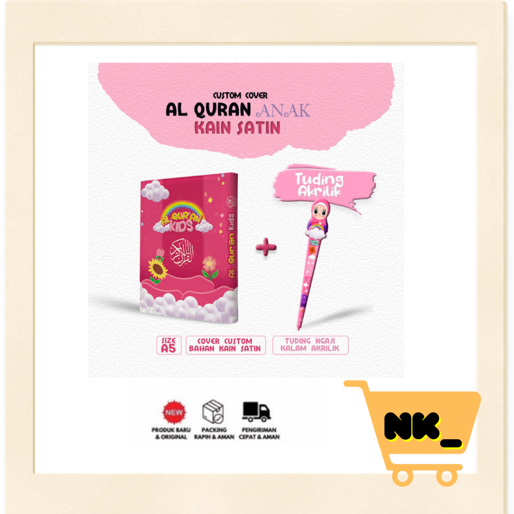 

nk cover - Cover Al-quran Desain Anak Hanya Cover saja Bisa Custom Pakai Nama tanpa al-quran ukuran A5 Bahan Satin ( Banyak Varian Pink Matahari )