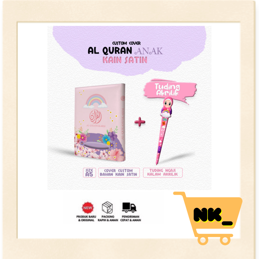 

NK - Cover Al-quran Desain Anak Hanya Cover saja Bisa Custom Pakai Nama tanpa al-quran ukuran A5 Bahan Satin ( Banyak Varian ) Motif Merah Jambu