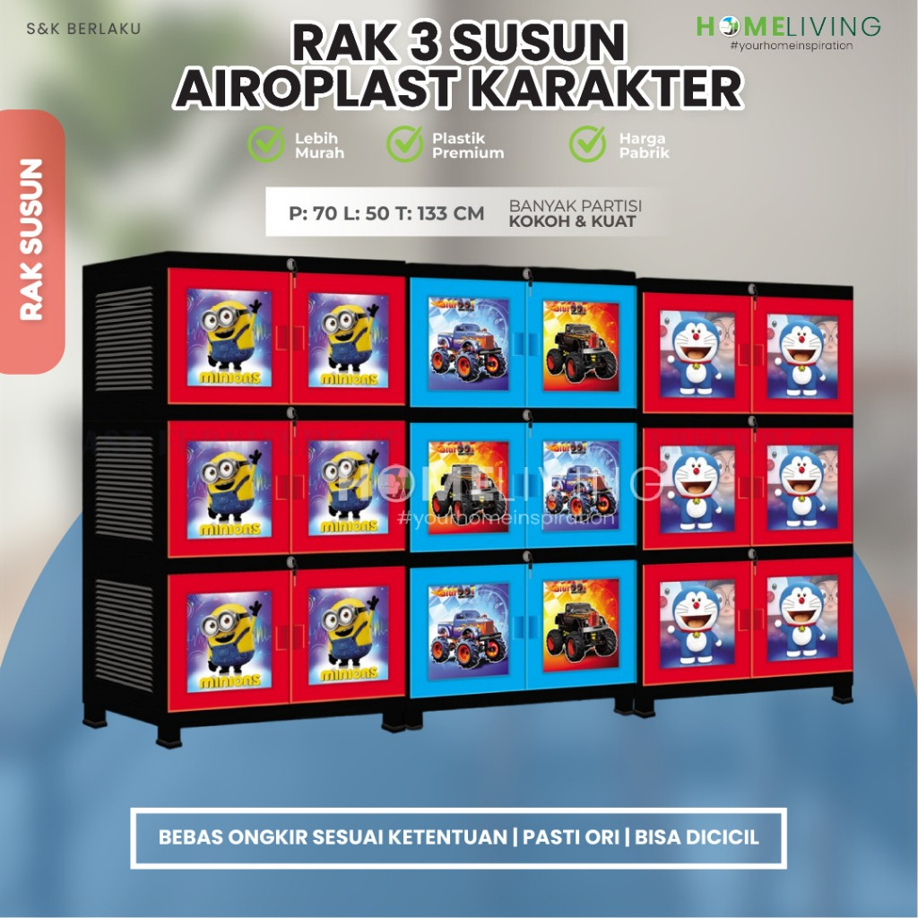 HOMELIVING - STORAGE CABINET - LEMARI LACI - LEMARI SUSUN 3 - LEMARI PLASTIK KARAKTER - LEMARI FULL 