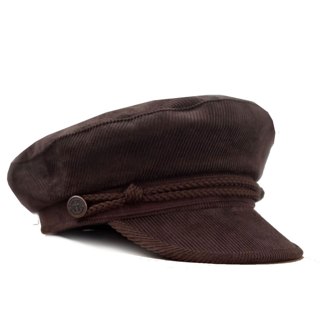 Topi Vintage Fiddler Hat Corduroy Sepia Brown Sailor Hat Topi Pelaut Klasik