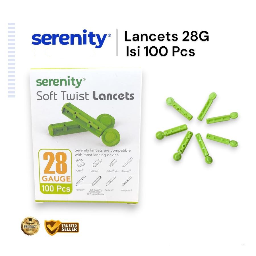 Serenity Blood Lancet 28G Isi 100pcs Soft Twist Lancet Easy Touch Lancet Autocheck Lancet Nesco
