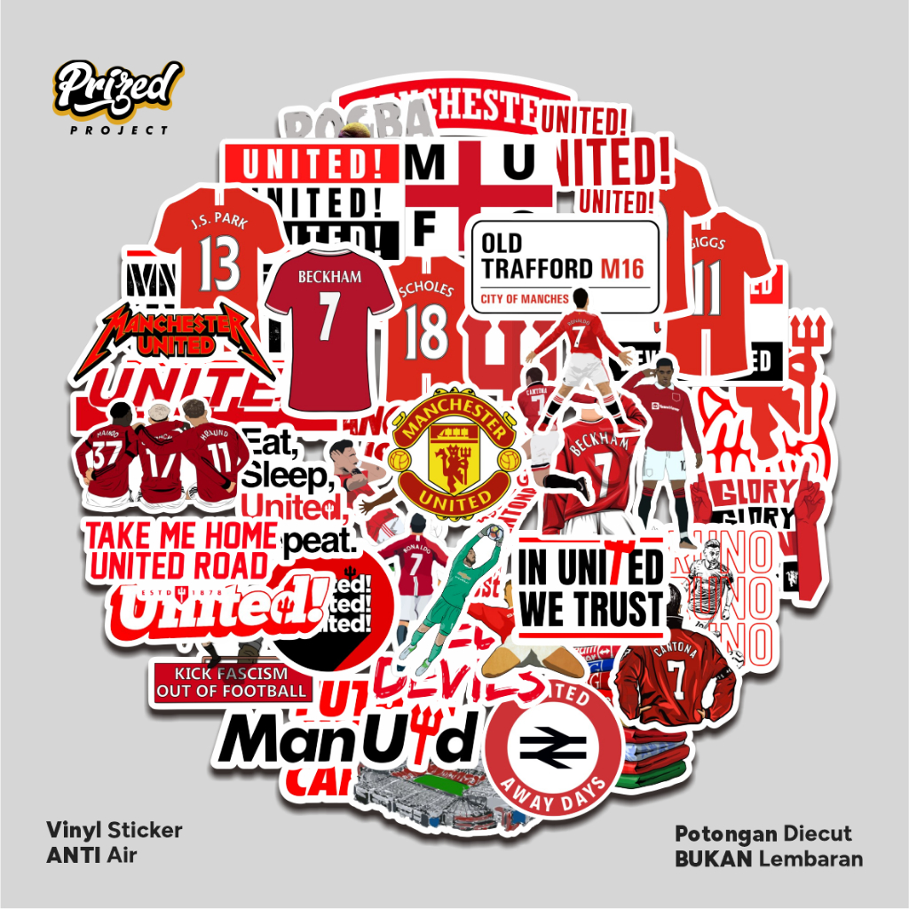 

Sticker Pack Manchester United Aesthetic Tumbler Stiker The Red Devils Koper Helm Vinyl Anti Air
