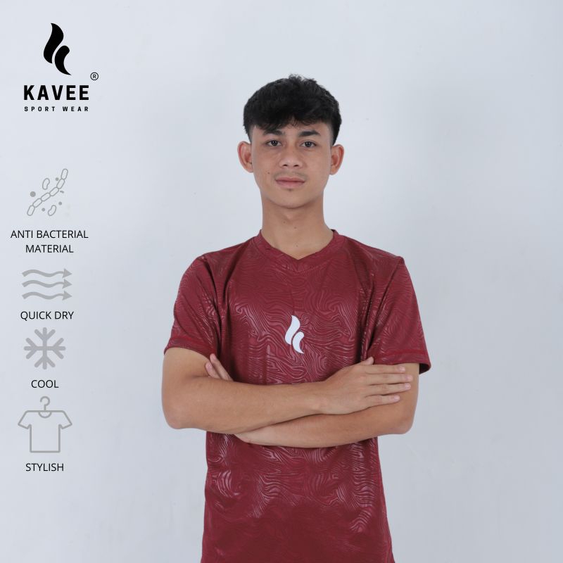 KAVEE Aero Maroon Kaos Running Embos Pria Wanita Kaos Running Sport Wear Pria Kaos Olahraga Pendek
