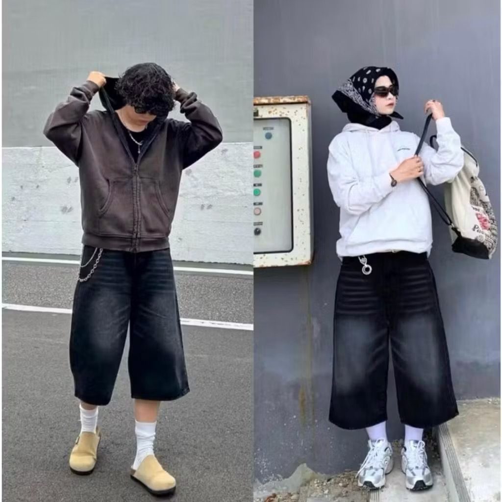 Celana Jorts Pants - Baggy Short Jeans - Celana Scena Pendek Haigh waist low waist Jeans Baggy UNISE