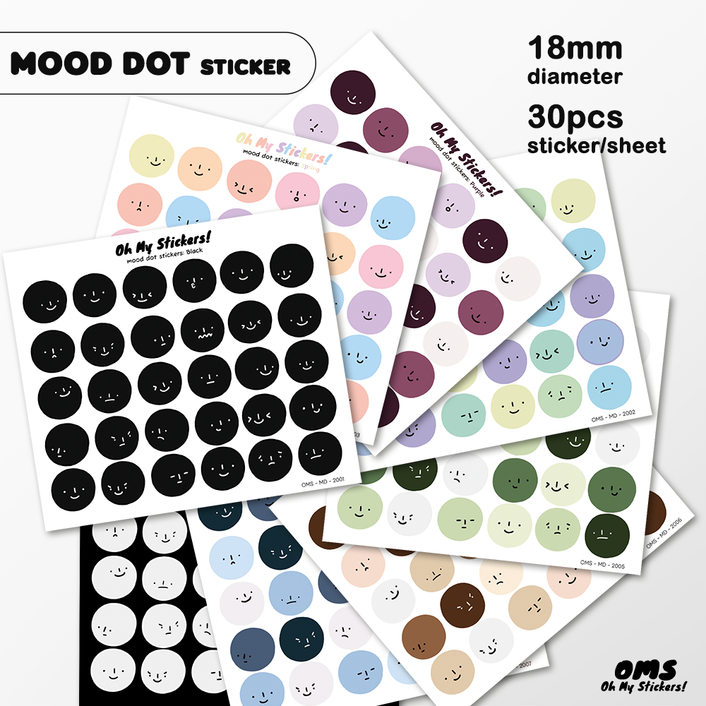

30pcs MOOD DOT Sticker | 1.8cm Diameter Stiker | Journaling Sticker Bulat dengan Ekspresi