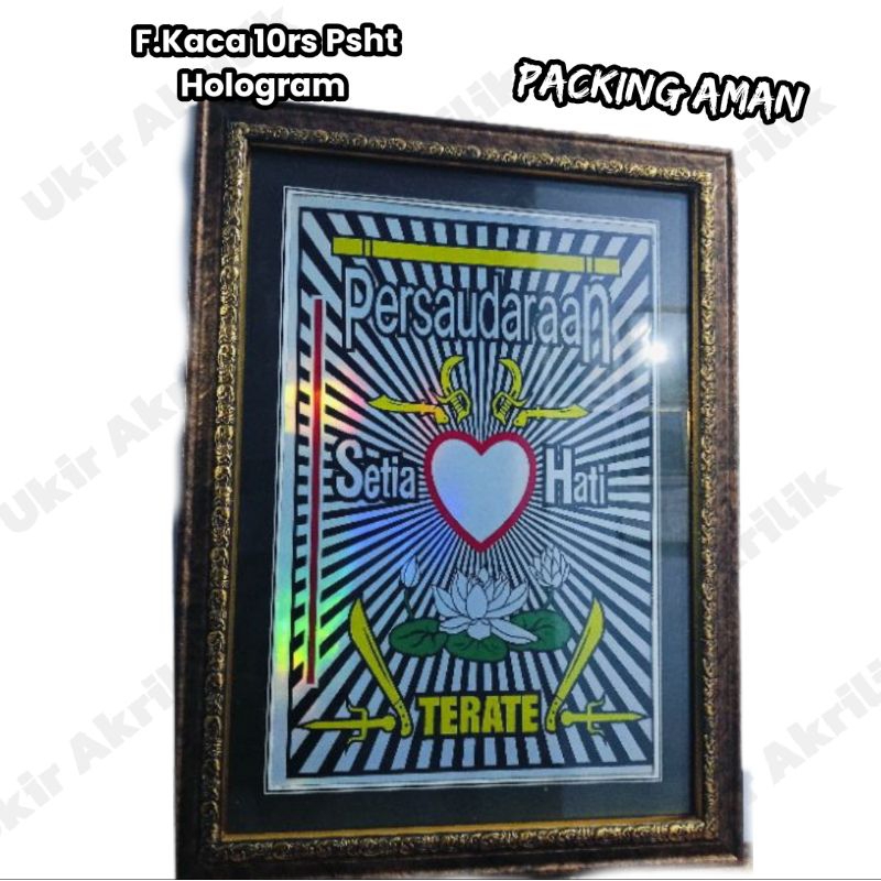 Lambang Figura PSHT Hologram 10rs bingkai kaca Foto Psht Hologram 10rs (25x35cm)