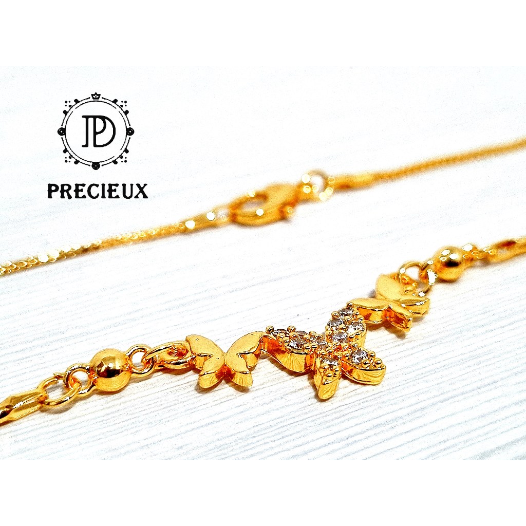Kalung Titanium Wanita Premium Luxury Gold Ion Plated Trinity Butterfly Titanium Necklace " Precieux