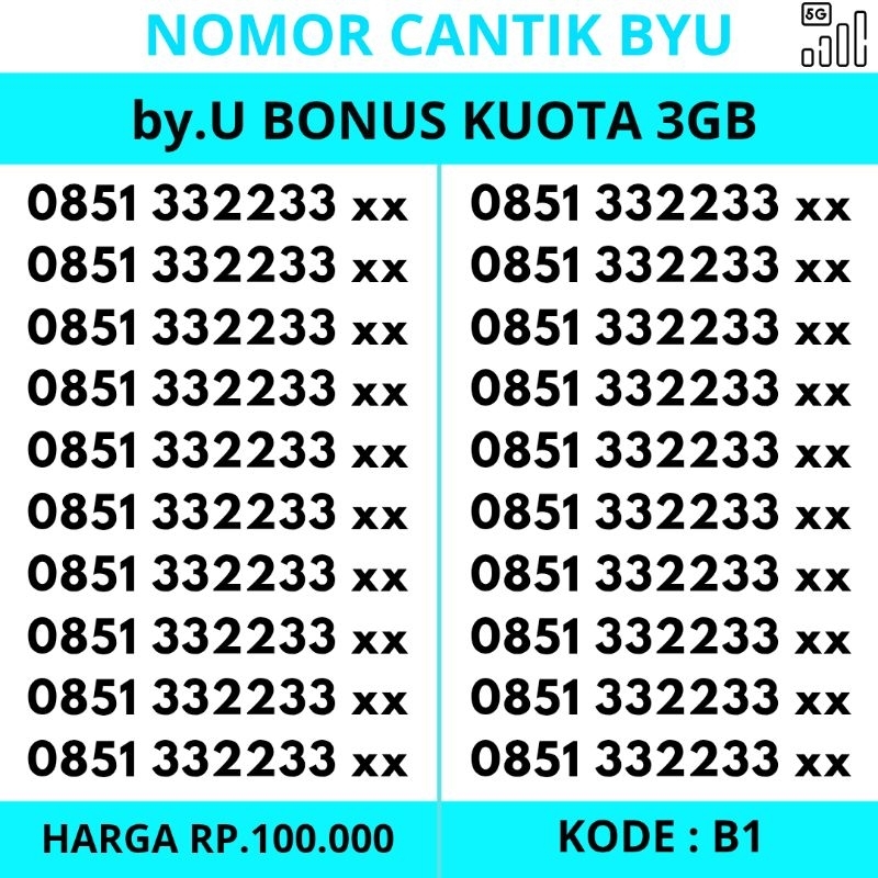 NOMOR CANTIK BY.U TELKOMSEL NOMOR 3337 BYU KARTU PERDANA BYU BONUS KUOTA INTERNET 3GB 1BULAN BUKAN 7