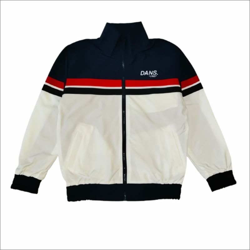 Dan official - jacket tracktop putih kombinasi atasan pria dan wanita lengan panjang/jaket winbreak/