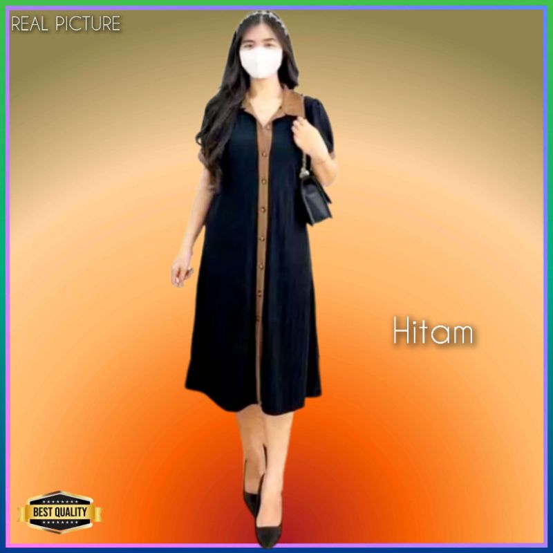 Baju Gaun Jumbo Wanita LD 115 Midi Dress Hamil Pesta Korea Maternity Hitam