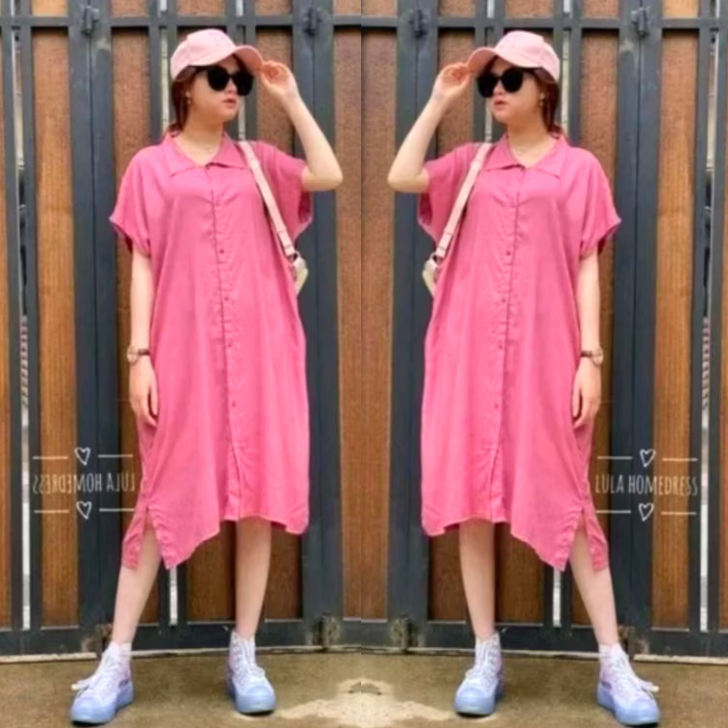 Daster Full Kancing Polos Depan Hidup Tunik Dress Andin Lula Nagita Jumbo Murah Busui Friendly