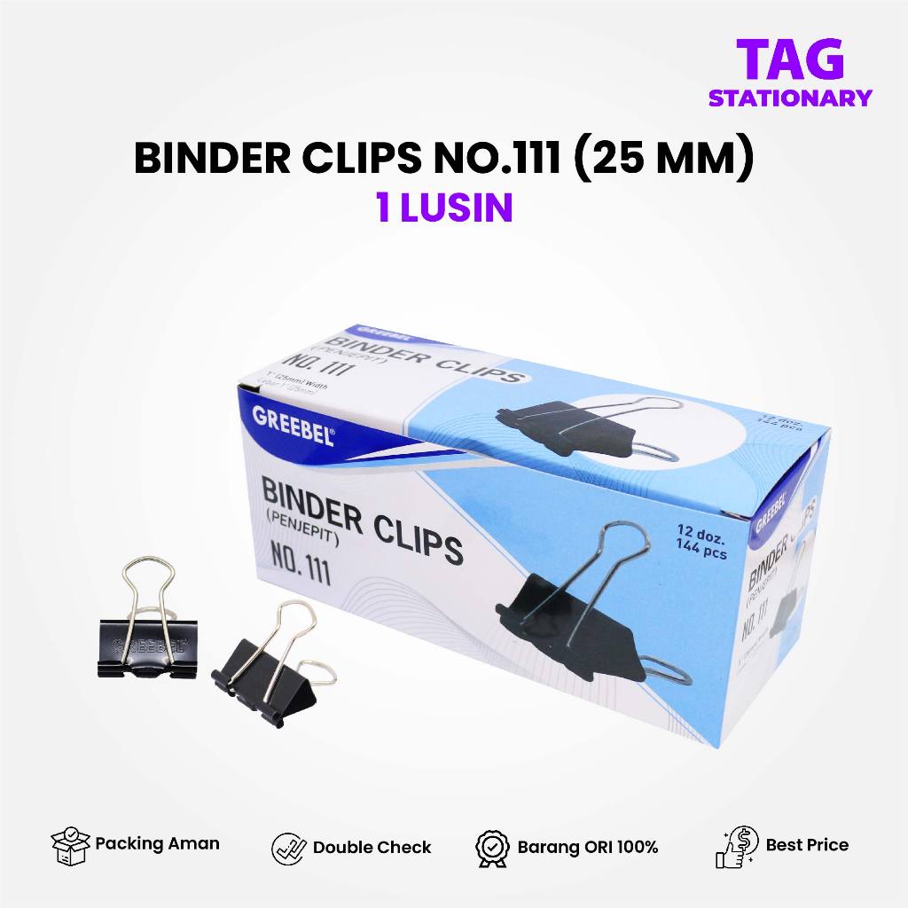

GREEBEL Binder Clip / Penjepit Kertas Besar Kecil 111 (25MM) 1 LUSIN / Klip Kertas Penjepit Dokumen