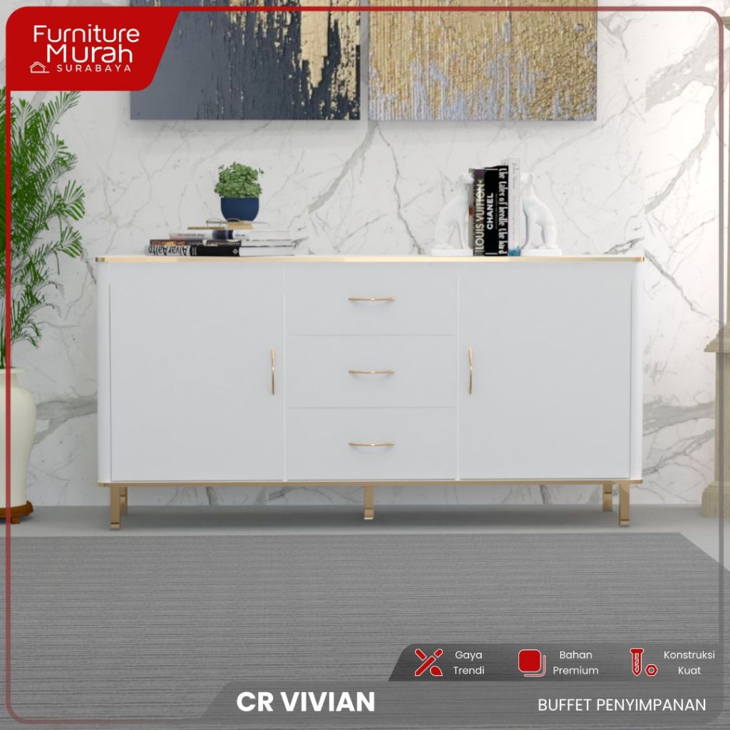 Furniture Murah Surabaya - Credenza Vivian Buffet Penyimpanan Laci Estetik Terlengkap