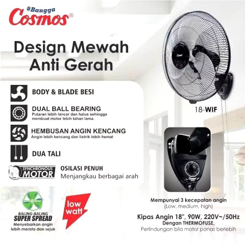 Kipas Angin Dinding 18 Inch, Wall Fan COSMOS WIF-1803 S/ Kipas Angin Dinding Cosmos 18"