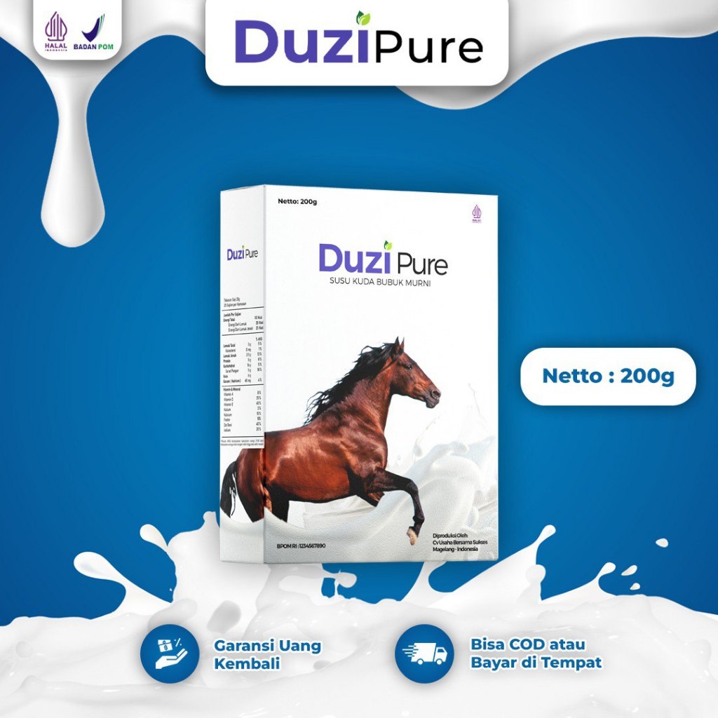 

DUZI PURE Susu Kuda Lombok Sumbawa Bubuk Murni - Solusi Masalah Tulang, Nyeri Sendi & Asam Urat
