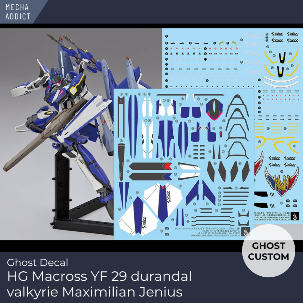 Water Slide Decal HG Macross YF 29 durandal valkyrie Maximilian Jenius Use by Ghost Decal