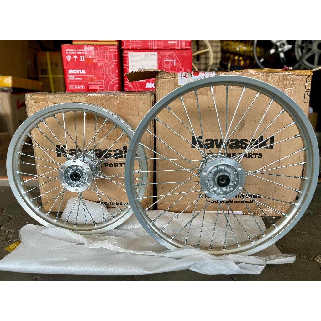 Velg KLX BF Set Depan Belakang Original Kawasaki Fullset TAKASAGO Exel Asia silver 36H