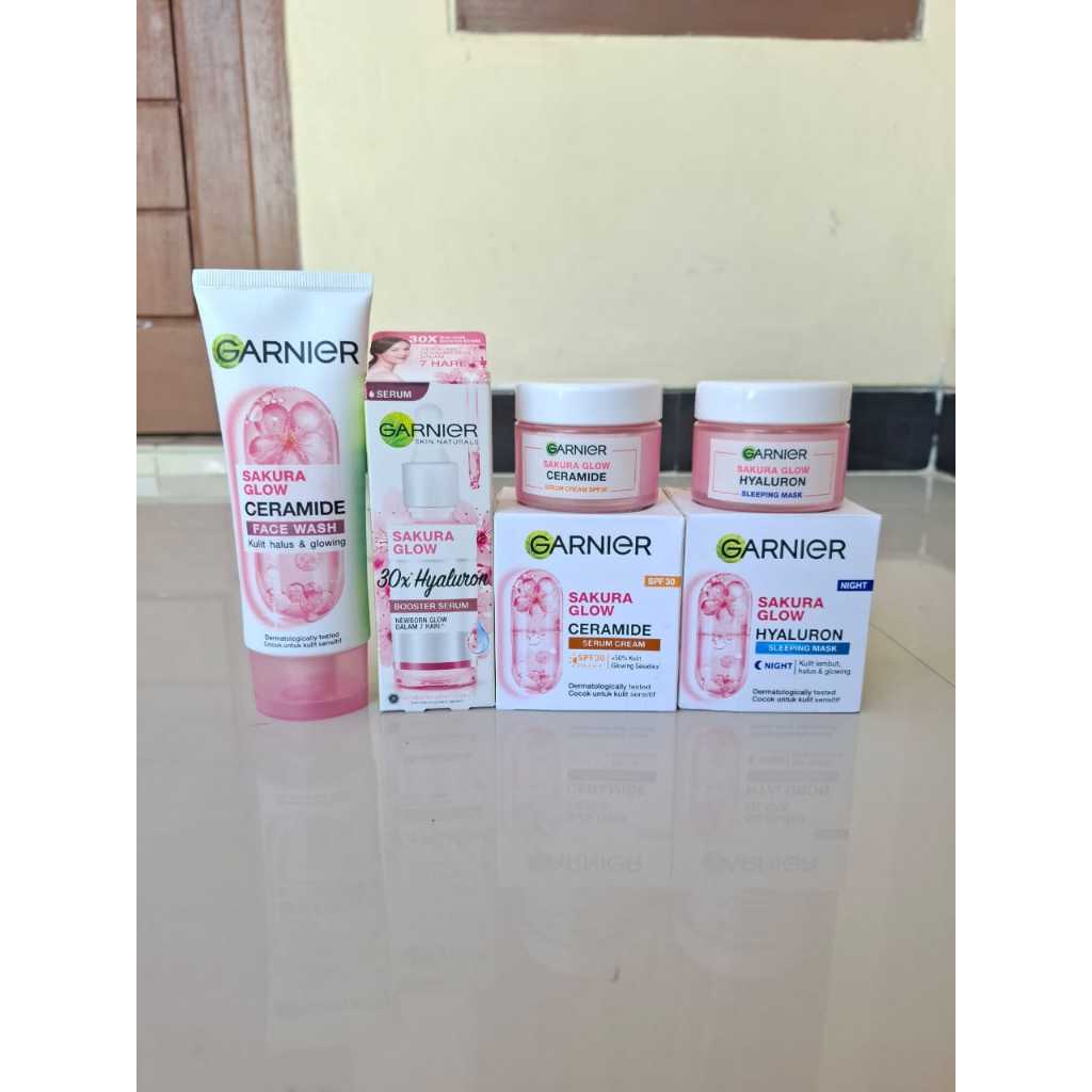 Paket Komplit 5in1 Skincare Garnier Sakura Glow Skin Barrier Simple Set - Untuk Kulit Glowing Anti R