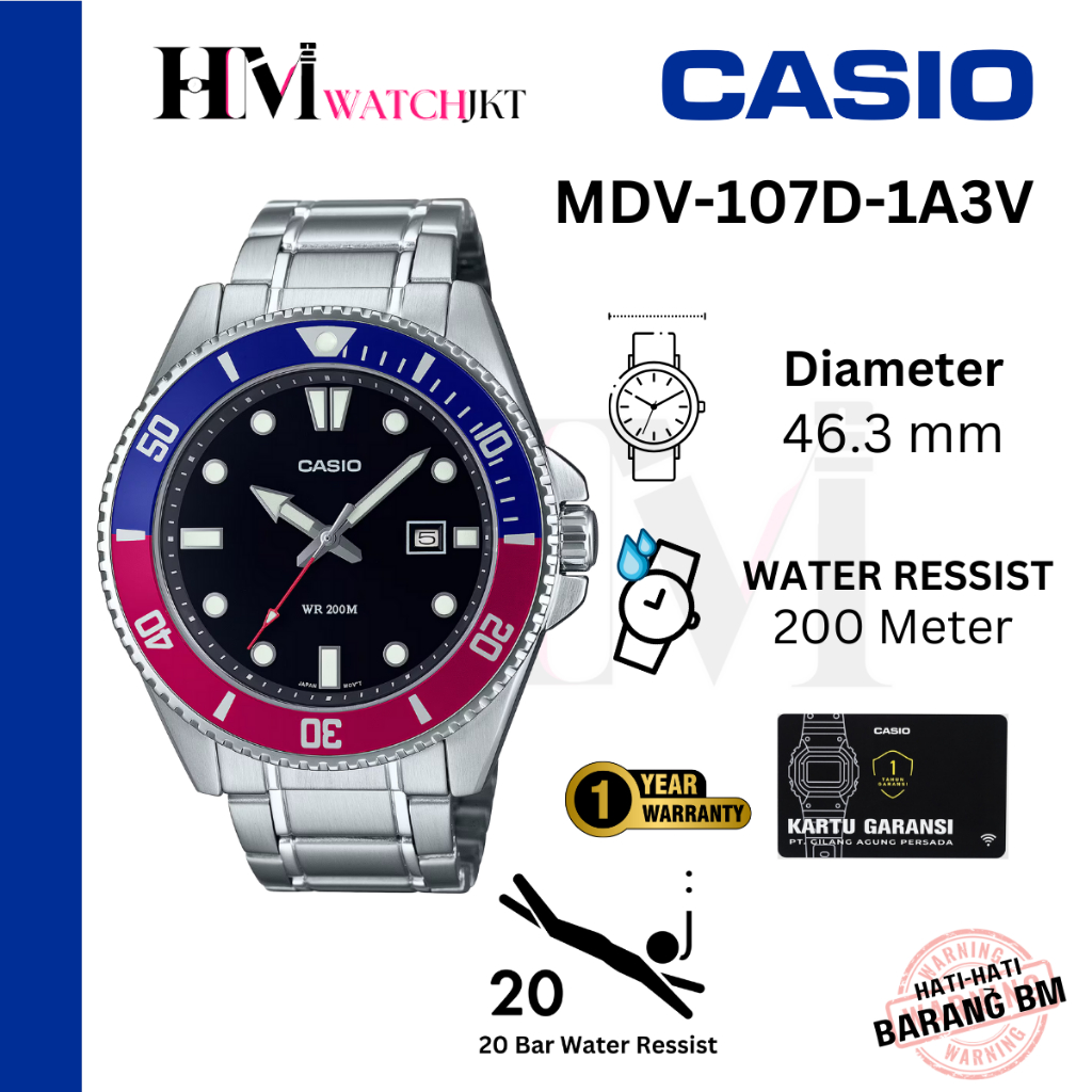 CASIO MDV-107D-1A3VDF Jam Tangan Pria Original Analog Marlin Duro Diver Antiair MDV-107D-1A3V