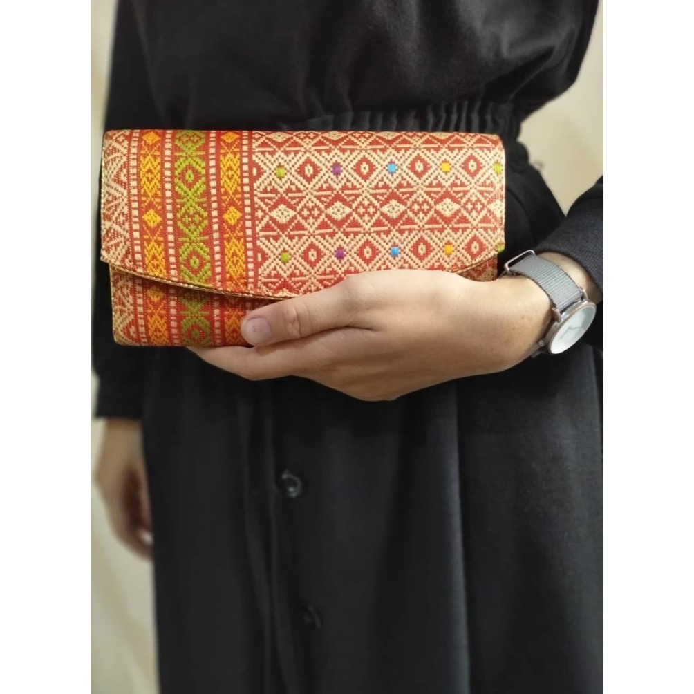 Nongsa Dompet wanita motif Songket kerajinan tangan kain khas Palembang Sumatera Selatan untuk wadah