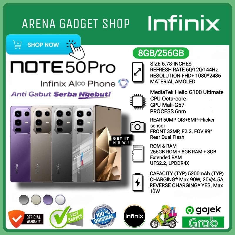 Infinix Note 50 Pro Ram 8/256GB Helio G100 Ultimate FHD+ AMOLED New Garansi Resmi Infinix 8+8/256GB