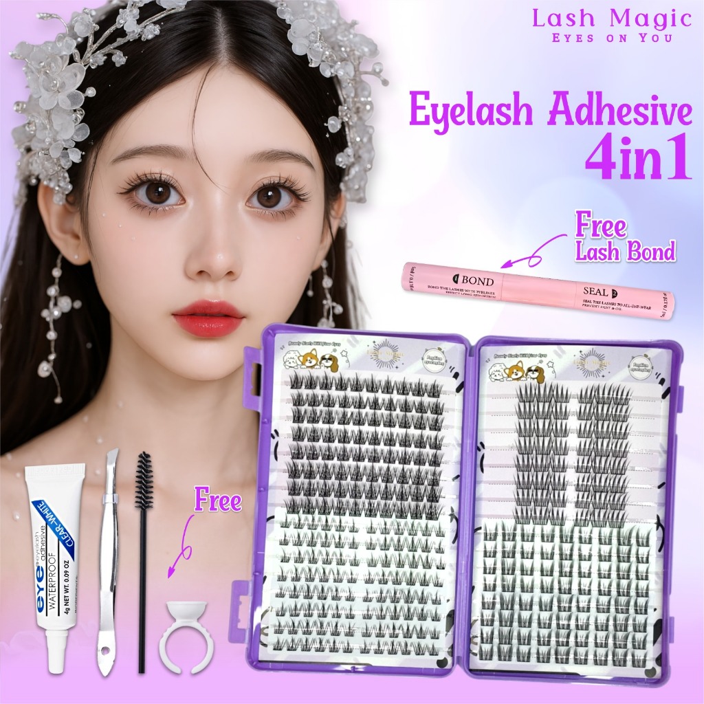 Bulu Mata Palsu Mata Eyelash Curl Wispy + SEAL LASH BOND Set Lem Bulu Mata Palsu Pinset 296 CLUSTER 