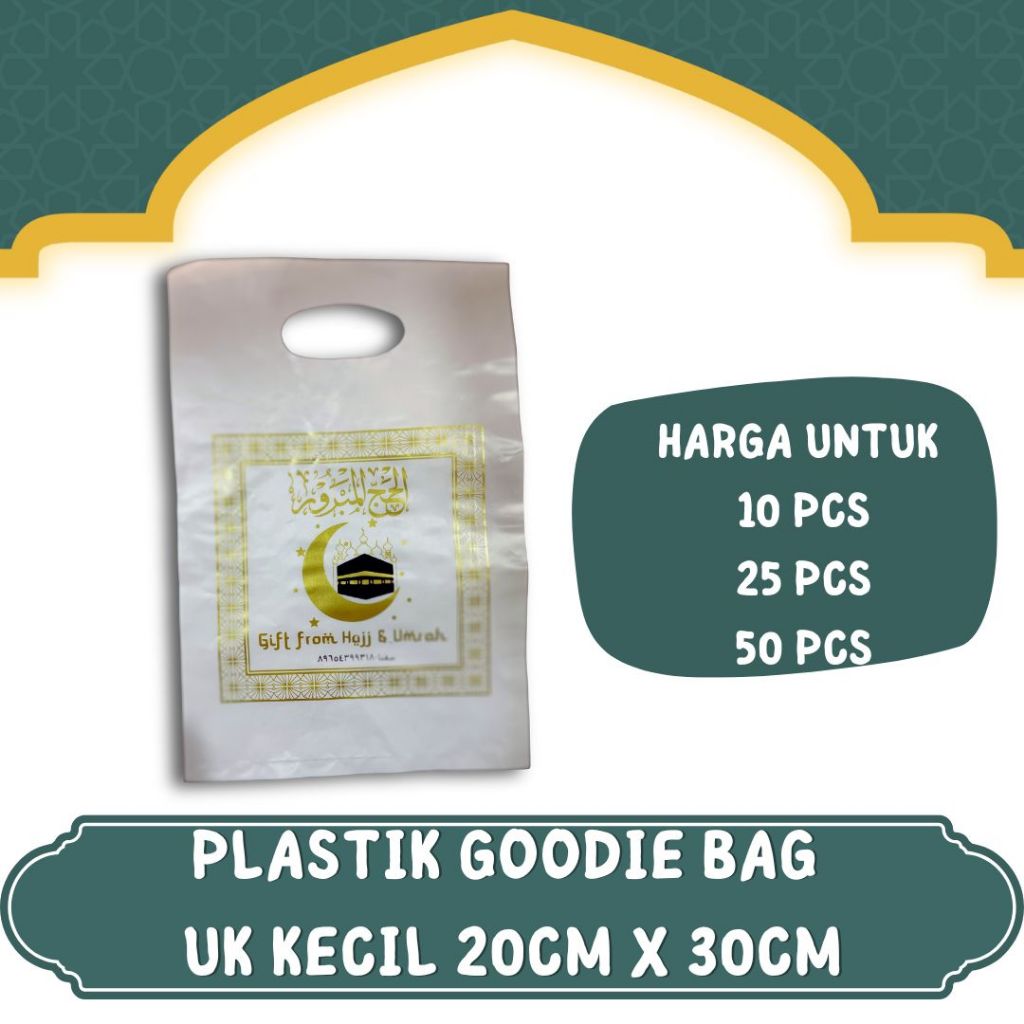 

OLEH OLEH HAJI DAN UMROH PLASTIK GIFT FROM HAJI I HAMPERS GOODIE BAG PLASTIK MOTIF NAIK HAJI DAN UMROH I TAS GOODIE BAG PLASTIK HAJI UKURAN 20X30 KECIL