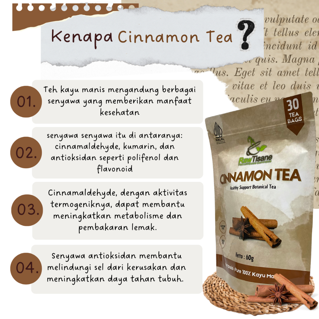 

RB22 RAW TISANE Cinnamon Tea : Teh Kayu Manis / Teh Celup Kayu Manis All Varian Isi 30 Tea Bag