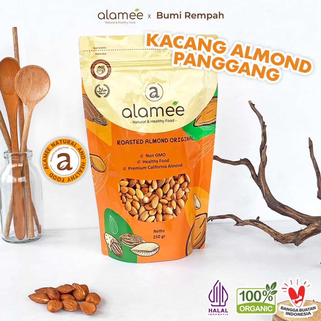 

ALAMEE Kacang Almond Almon Kupas Panggang Premium Roast Roasted Grade A California Oven Siap Makan