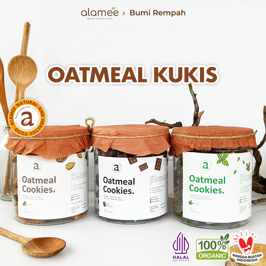 

ALAMEE Oatmeal Diet Cookies - Cemilan Almond Matcha Dark Choco Snack Kue Sehat Healthy Snack 225gr