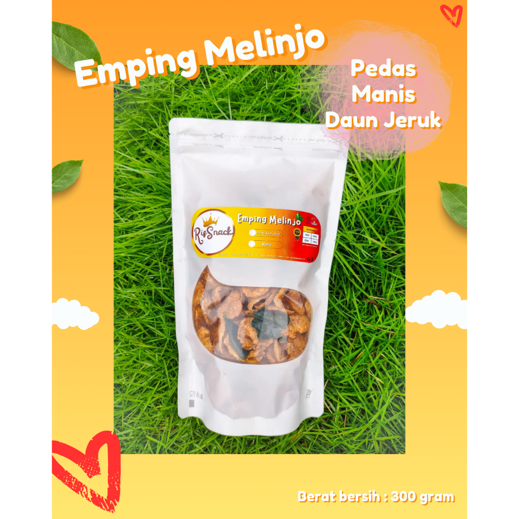 

EMPING MELINJO PEDAS MANIS DAUN JERUK 300gr Standing pouch Snack
