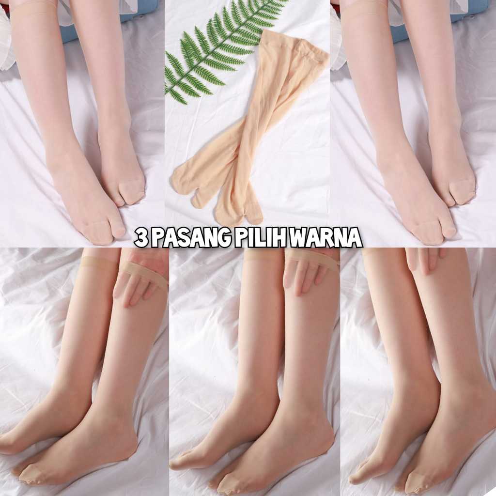 3 Pasang Kaos Kaki Stocking Lutut Bahan Tipis Kaos Kaki Warna kulit Tipis Transparan Model 2 Jari Te