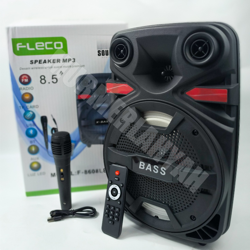 SPEAKER KARAOKE PORTABLE FLECO F-8608LED 8.5 inch Free MIc