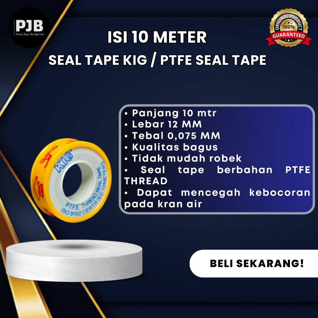 Seal Tape KIG / PTFE SEAL TAPE 10 Meter 1/2 " Seltip Pipa Air / Drat / Kran Baut