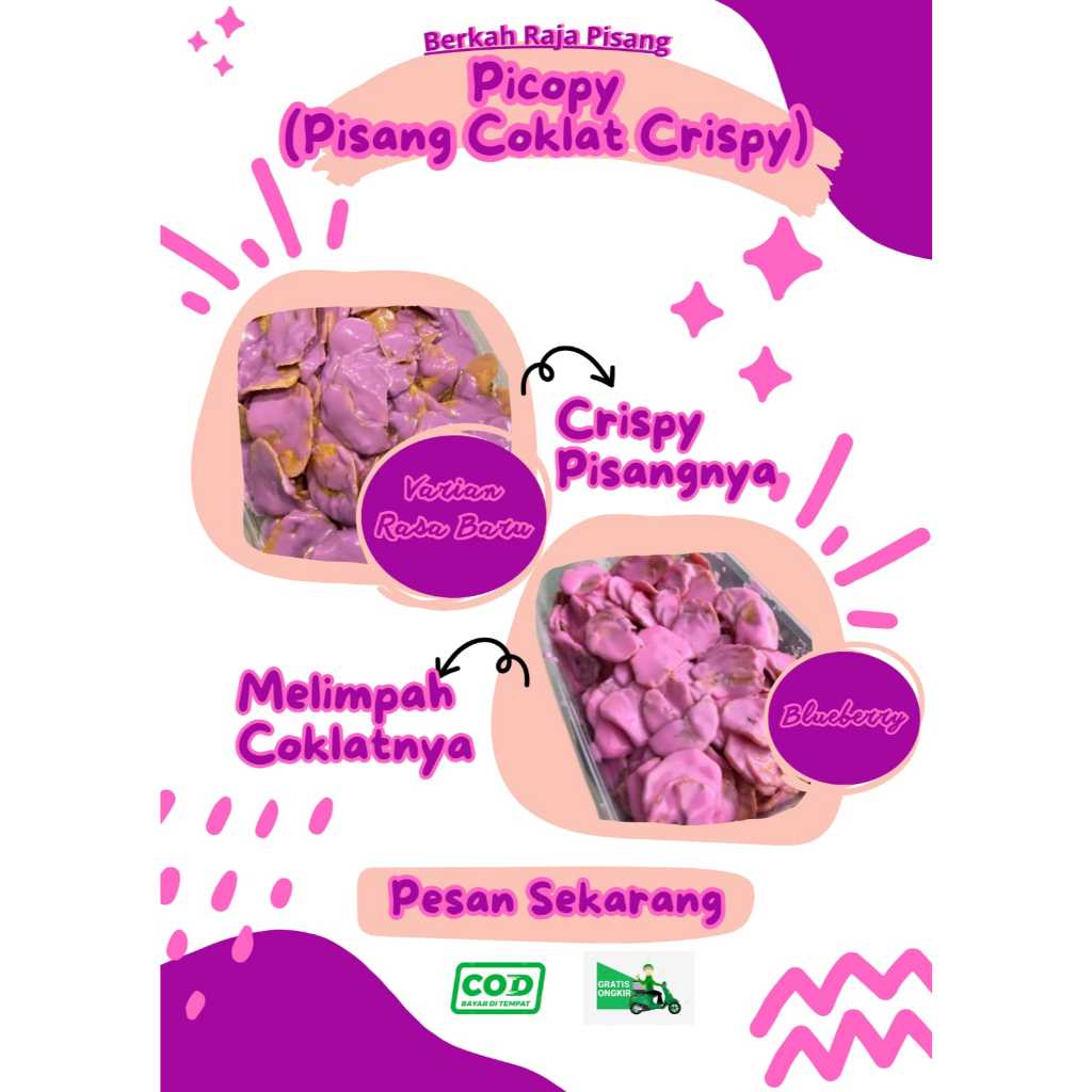 

Keripik Pisang Coklat Crispy (PICOPY) || Rasa Blueberry 200gr Snackfood Keripik Pisang Coklat