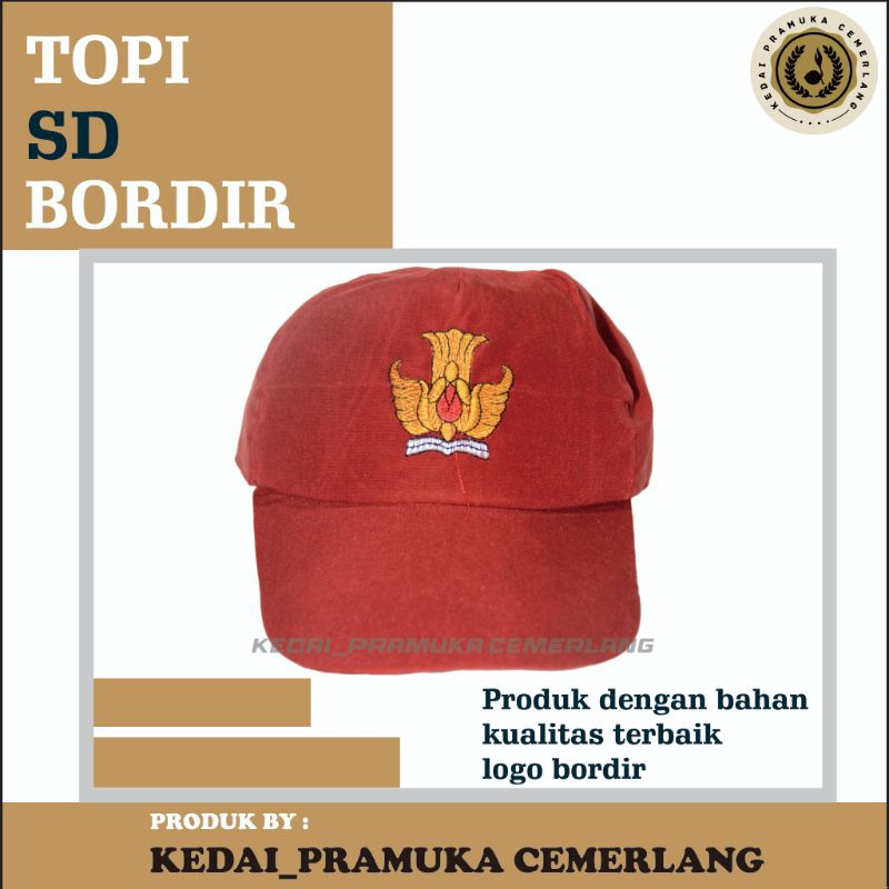 

Topi Sekolah SD Bordir/ Merah Merah & Merah Putih