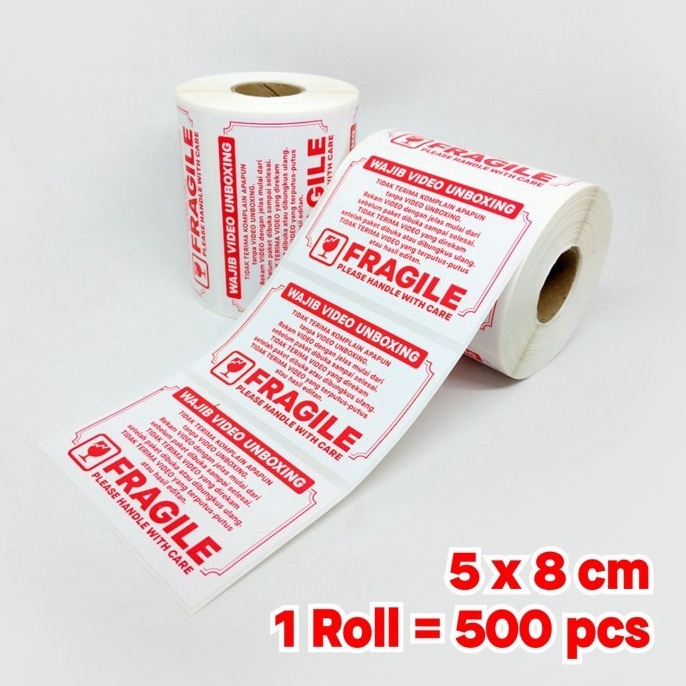 

KODE F35W Sticker Label FRAGILE Stiker Wajib Video Unboxing 8 x 5 cm 1 Roll isi 5 pcs