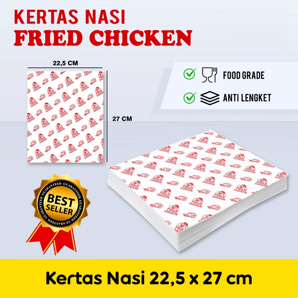 Kertas Nasi KFC Motif Isi 100 Lembar Uk 22,5x27 Tebal Anti Lengket Praktis Ekonomis