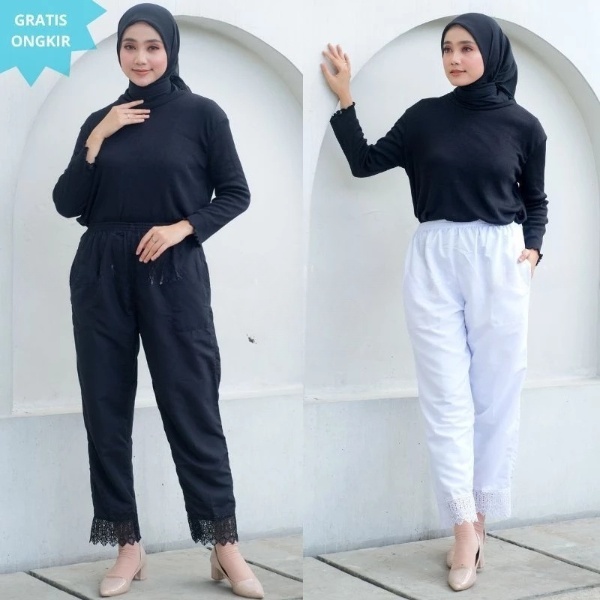 Celana umroh dan haji Jumbo Renda mewah Celana Ihrom Wanita Bahan Katun