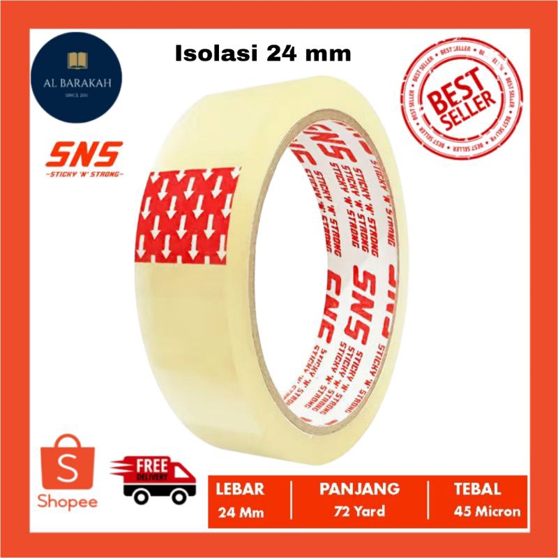 

Isolasi / Solatip Bening 24 mm x 72 Yard x 45 Mic Sticky N Strong (SNS) Sinar Lakban