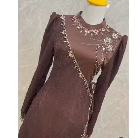 Longdress hijab muslim bahan satin silk maxmara premium kombinasi tile brokat mewah variasi payet wa