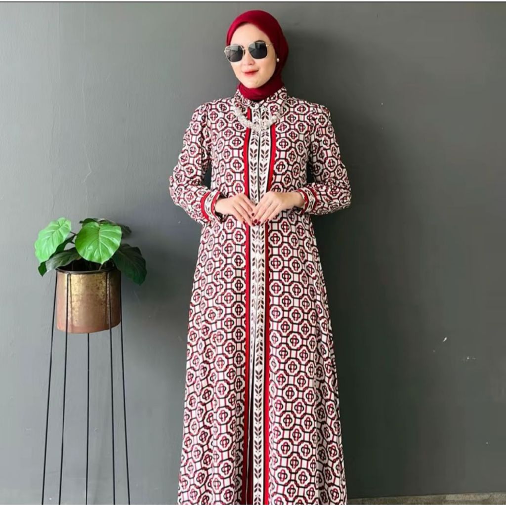 Ayana Dress - Gamis Dress Rayon Motif Premium untuk Wanita Muslim - Katun, Lebaran, Dewasa, Syari, T