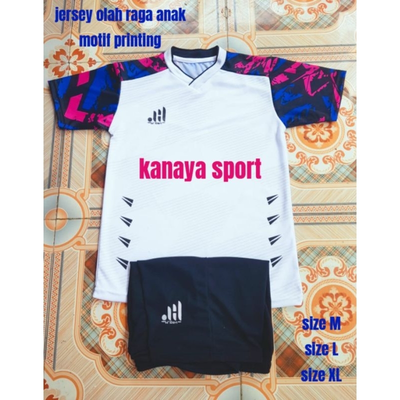 BAJU BOLA ,1 STEL JERSY anak motif printing Warna putih