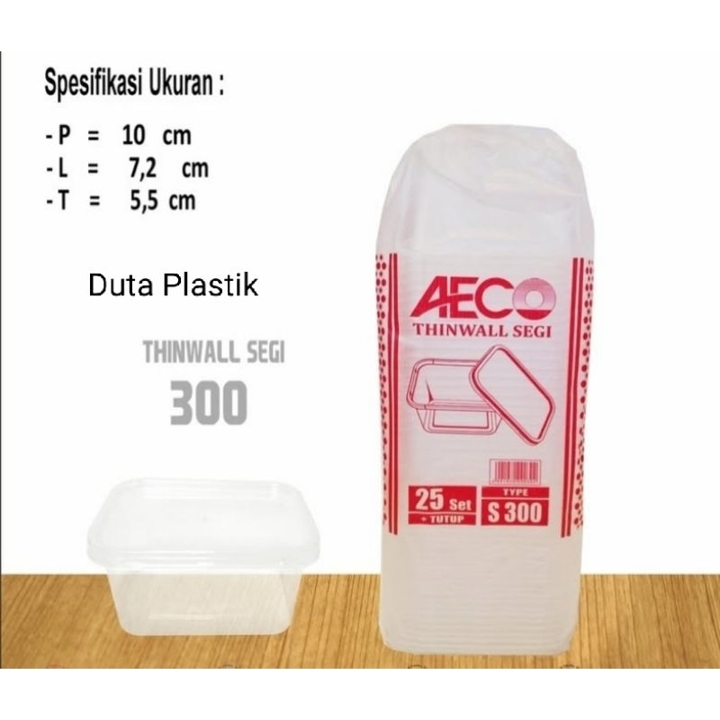 Thinwall segi panjang aeco ukuran 200ml / 250ml / 300ml (25 set)