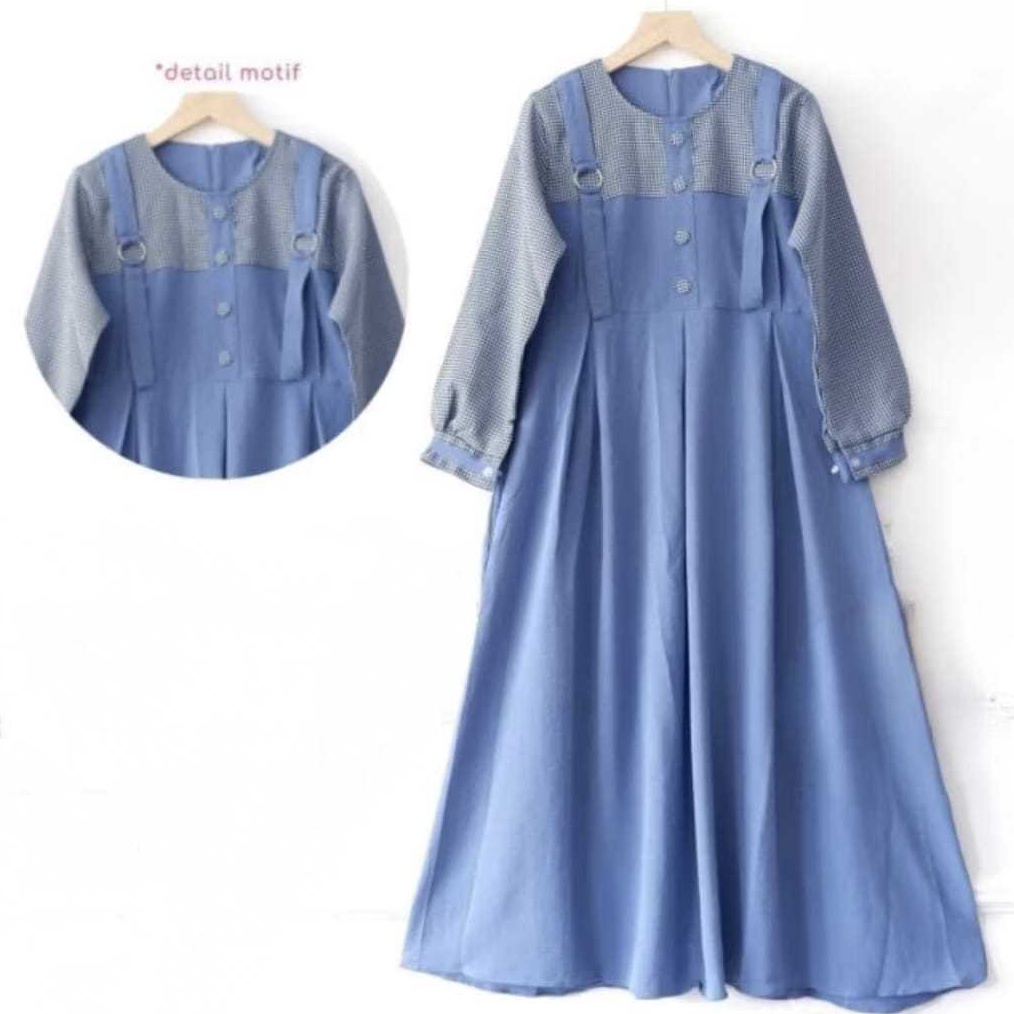 KODE I3S Baju gamis anank Remaja Dress Overal Kotak Kotak mix flanel Crinkle Airflow