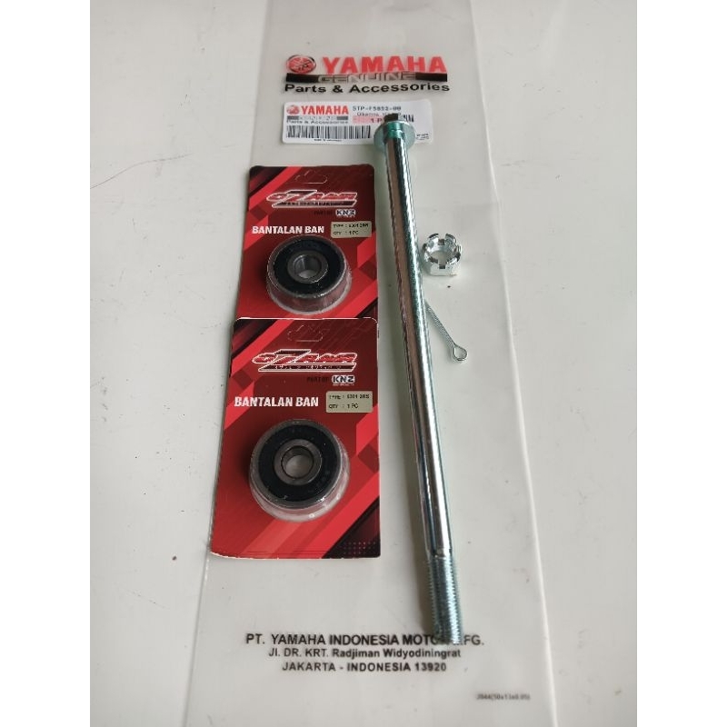 PAKET KOMPLIT 2 AITEM AS RODA BELAKANG PANJANG 25.5 CM + BEARING 6301 UNTUK YAMAHA JUPITER Z VEGA ZR