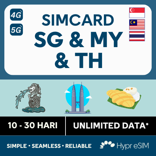 Singapura, Malaysia, Thailand SIMCARD - Data Unlimited 10 - 30 Hari