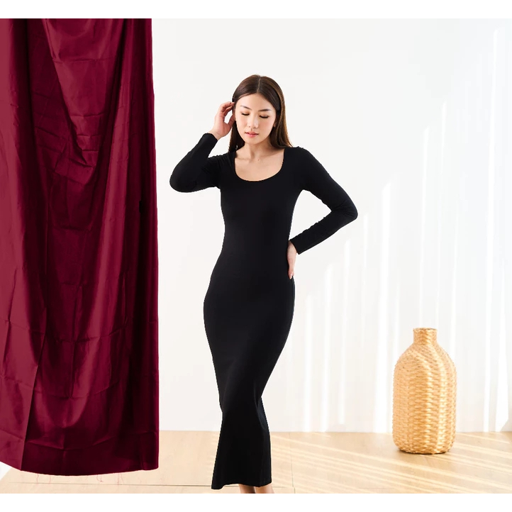 Sexy Maxi Dress Bodycon Korean Style Long slevee - Long Dress Lengan Panjang Virall