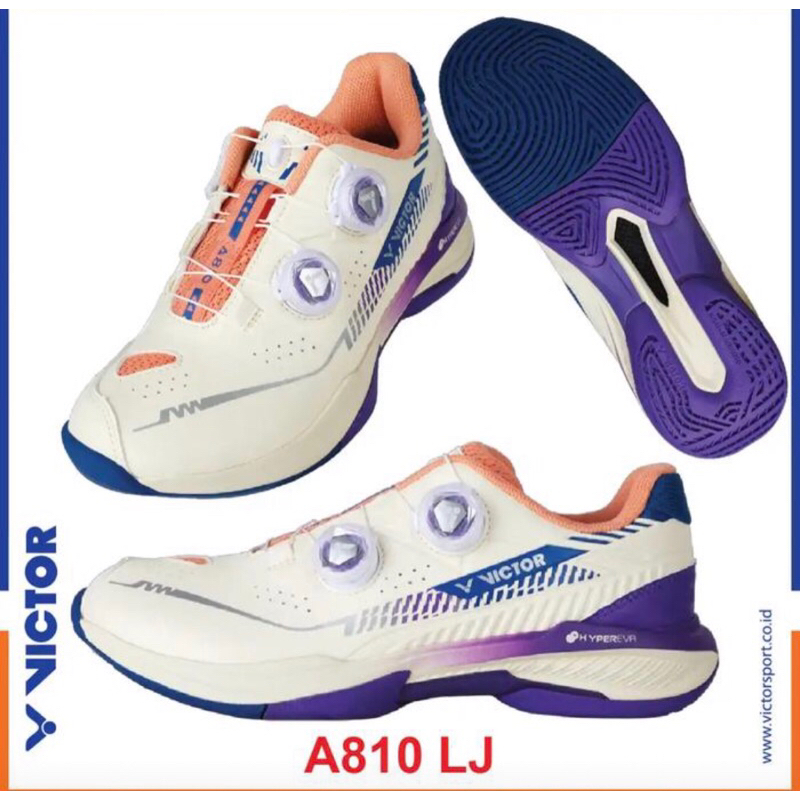 Sepatu Badminton Olahraga Victor A 810 LJ / A810 / A810LJ VICTOR A810 SHOES LJ - ANTIQUE WHITE / MED