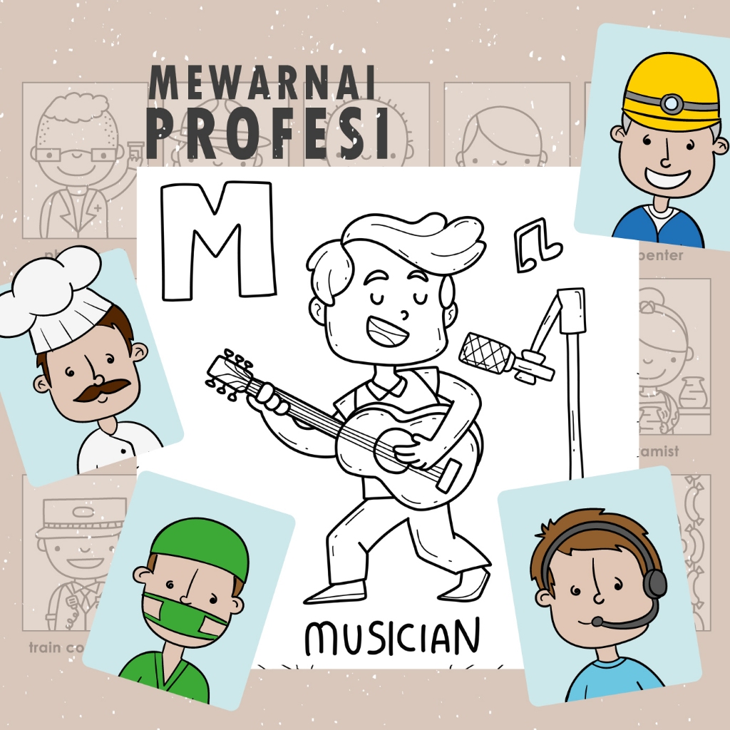

25 Lembar A5 | Kertas Mewarnai Tema Profesi | Kertas Mewarnai Isi 25 Gambar Berbeda